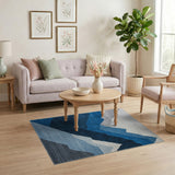 Geometric Modern Blue and Teal Layered Blue Mountains Geometric Area Rug
