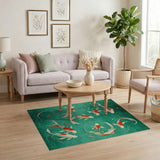 Teal Koi Fish Area Rug with Swirling Motion