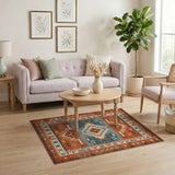 Multi-color and Patterns Terracotta Teal Southwestern Geometric Area Rug