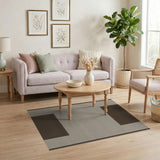 Beige Striped Rug with Brown Geometric Panels