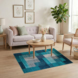 Teal Navy Geometric Patchwork Area Rug