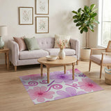 Whimsical Pink Purple Floral Area Rug