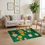 Vibrant Green Daisy Floral Area Rug