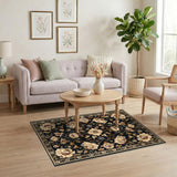 Black Floral Vintage Area Rug