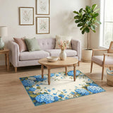 Blue Hydrangea Floral Washable Area Rug