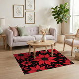 Bold Red Sunflower Floral Area Rug