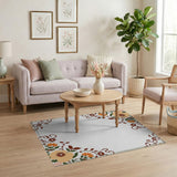 Peach Orange Floral Border Area Rug