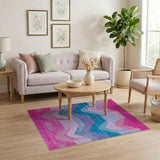 Vibrant Pink Teal Geometric Wave Area Rug