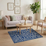 Navy Blue Interlocking Maze Geometric Rug