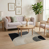 Modern Beige Area Rug with Black Curved Shapes