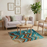 Teal Ocean Waves Crashing Mountains Geometric Rug