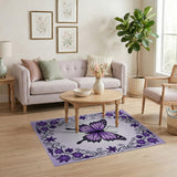 Purple Butterfly Floral Frame Area Rug