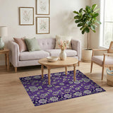 Purple Floral Embroidered Area Rug