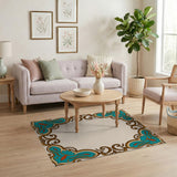 Teal Ornate Border Area Rug