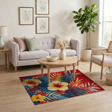 Vibrant Red Palm Leaf and Hibiscus Area Rug