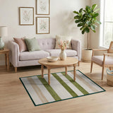 Green Striped Geometric Modern Area Rug