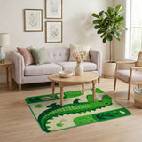 Playful Green T-Rex Kids Area Rug