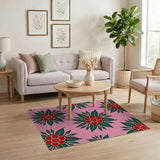 Bold Red Flowers on Vibrant Pink Area Rug