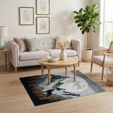 Howling Wolf Full Moon Mountains Grey Rug