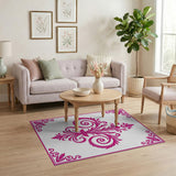 Ornate Pink Fleur-de-Lis Medallion Area Rug