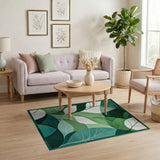 Green Layered Green Leaves Abstract Area Rug