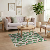 Green Fir Branches Red Poinsettia Pattern Area Rug