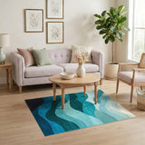 Wave Blue and Teal Blue Teal Wave Abstract Area Rug