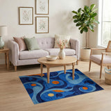 Navy Blue Teal Swirl Abstract Area Rug