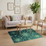 Geometric Modern Blue and Teal Starburst Geometric Area Rug