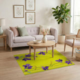 Purple Iris Floral Yellow Area Rug
