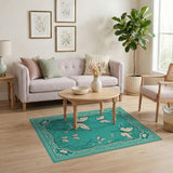 Teal Butterfly Meadow Vintage Area Rug