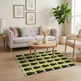 Playful Black Cats Yellow Geometric Area Rug