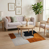 ODIKA Abstract Mid-Century Modern Washable Area Rug, Low Pile Non-Slip Burnt Orange & Black Rug