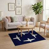 Blue and Teal Navy Airplane Silhouette Geometric Area Rug