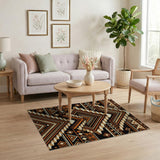 Brown Tan Geometric Heritage Tribal Area Rug