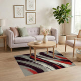 Bold Black Red Grey Brushstroke Area Rug