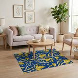 Starry Yellow Floral on Navy Blue Area Rug