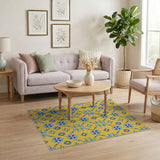 Sunny Yellow Blue Starflower Area Rug