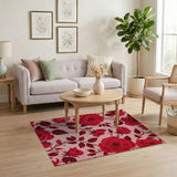 Vintage Red Roses Floral Area Rug