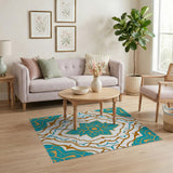 Blue and Teal Teal Persian Floral Motif Area Rug
