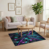 Geometric Modern Neon Cyberpunk Cityscape Area Rug