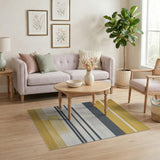 Gold Grey Geometric Striped Area Rug
