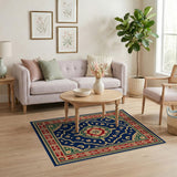 Navy Blue Persian Medallion Floral Area Rug