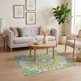 Vintage Lime Green Daisy Floral Area Rug