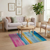 Vibrant Multi-Color Striped Geometric Multi-color and Patterns Area Rug