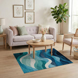 Blue Teal Abstract Wave Abstract Area Area Rug