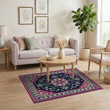 Navy Pink Traditional Persian Medallion Area Rug