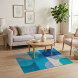Blue Teal Curved Geometric Area Rug