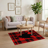 Spooky Ghost Red Black Plaid Area Rug