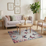 Whimsical Pink Peony Butterfly Floral Rug